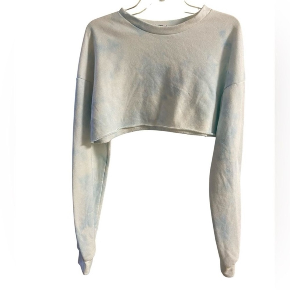 Boyed Cropped Crewneck Long-Sleeve Top - Light Blue Medium New